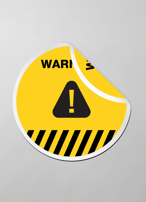 Yellow Double Sided Sticker with warning symbols