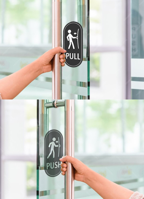 Double Sided Stickers on glass doors. Views from inside and outside.