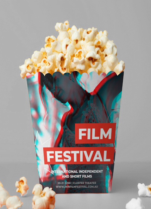 Popcorn Boxes for Film Festival with 3D image