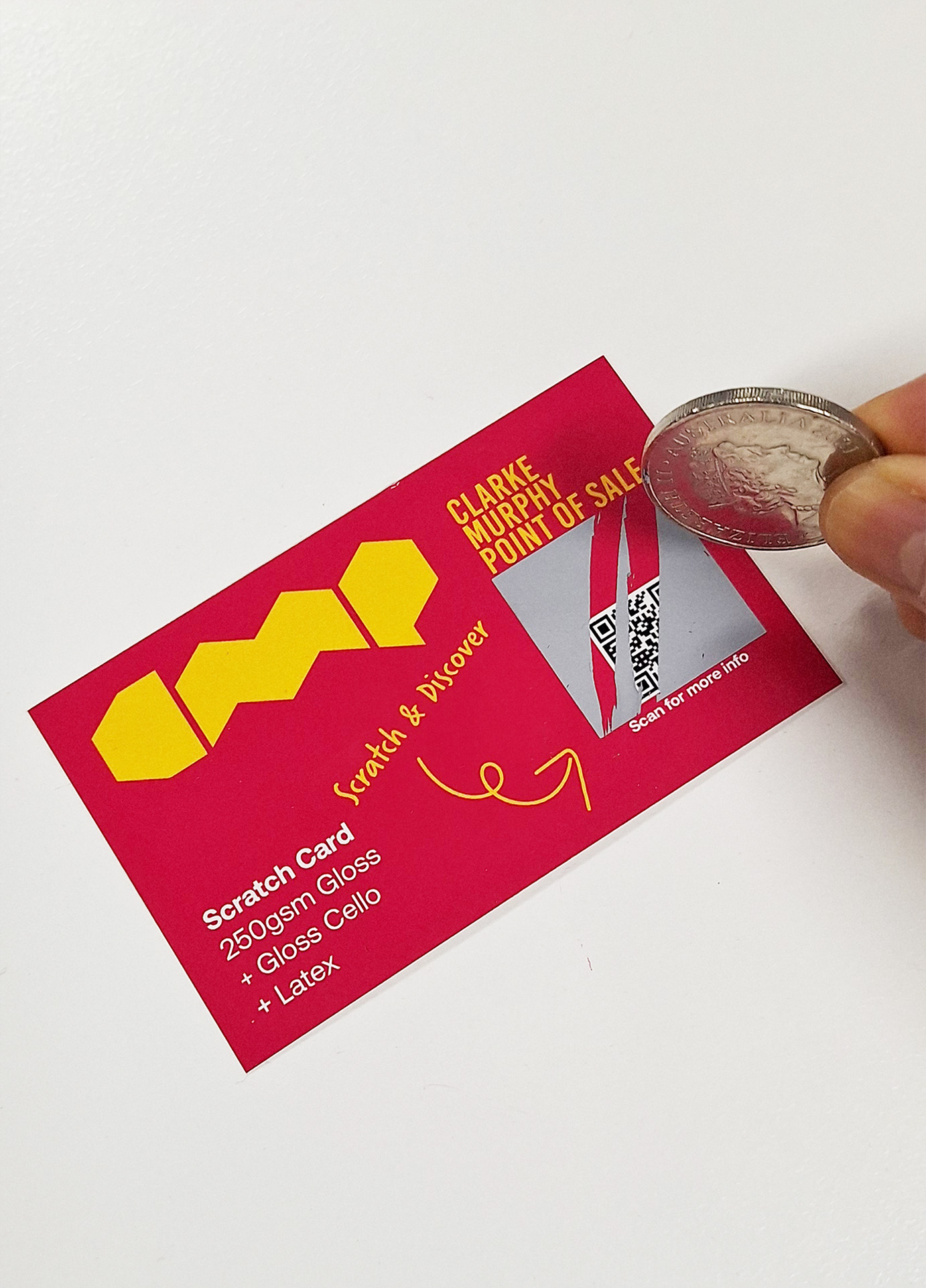 CMP Scratch Cards Red colour and showing how to scratch.