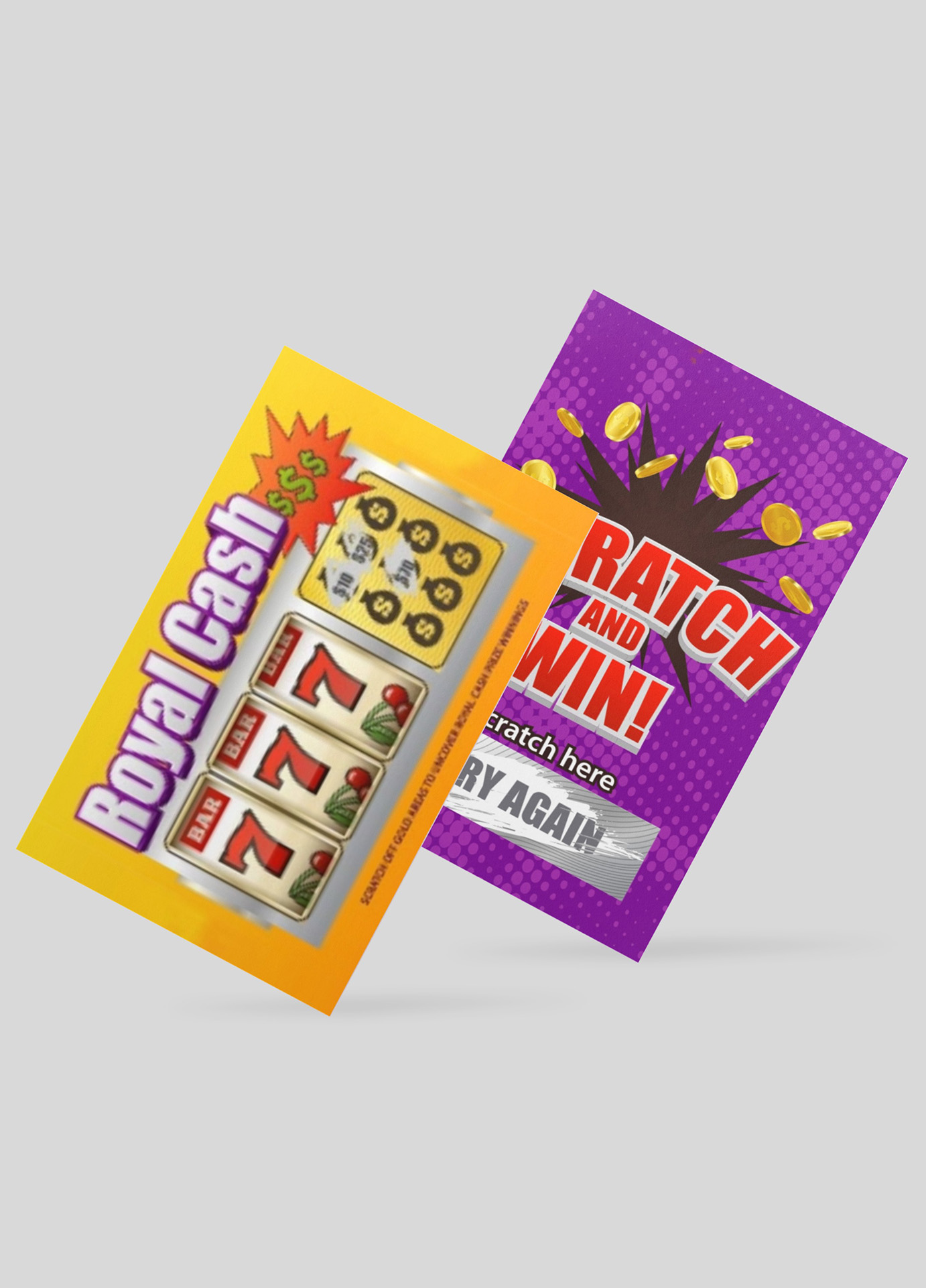 Two Scratch Cards, Yellow and Purple.