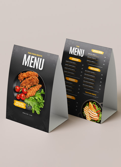 Tent Cards - Cafe Pub Restaurant menu