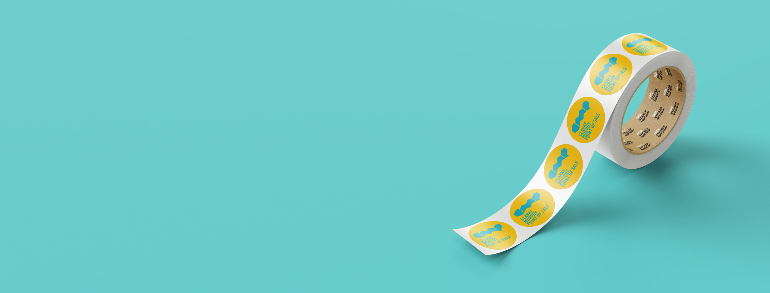 A roll of labels on the blue background